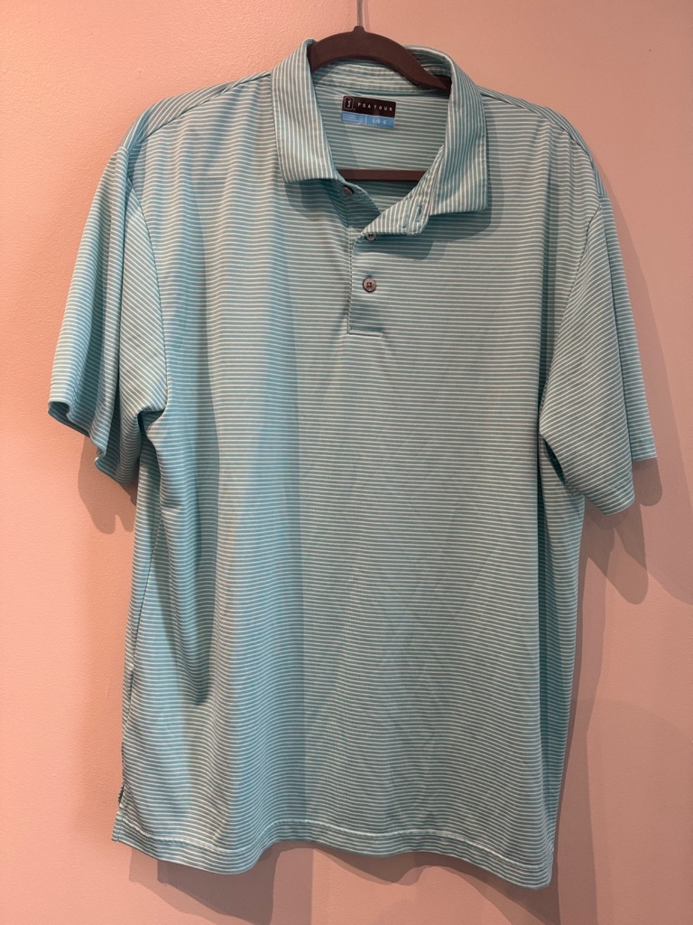 PGA Tour Men's Mint Green Thin-Striped Polo